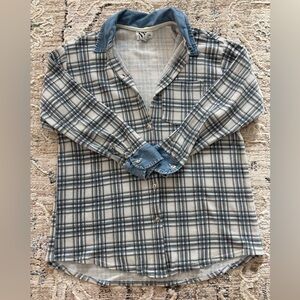 Vtg NY Jeans Plaid Denim‎ Button Down Jacket Size Small 90s 80s Grunge Retro